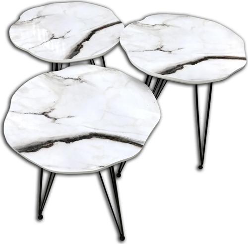 Zigon 13706 PAPATYA Model Metal  Beyaz V Ayak Ahşap Beyaz mermer Tabla El Yapım