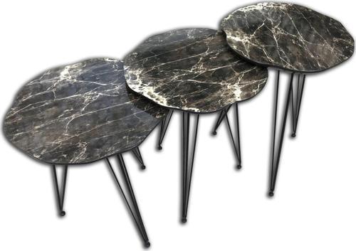 Zigon 17975 PAPATYA Ahşap Siyah Mermer Desen MDF Tabla Metal Ayak V Ayak El Yapım