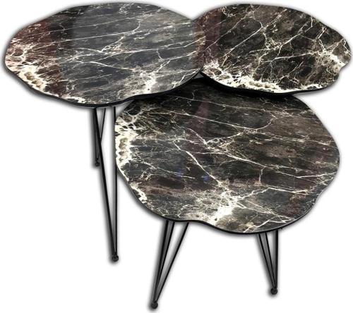 Zigon13705 PAPATYA Metal Siyah V Ayak Ahşap Siyah MDF Mermer Desen Tabla El Yapım