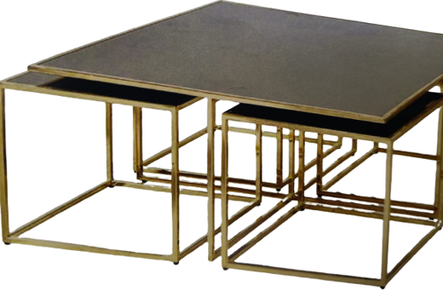 Zigon-Orta 19332 sehpa kare Ogem Model takım Metal gold kaplama Temper füme cam