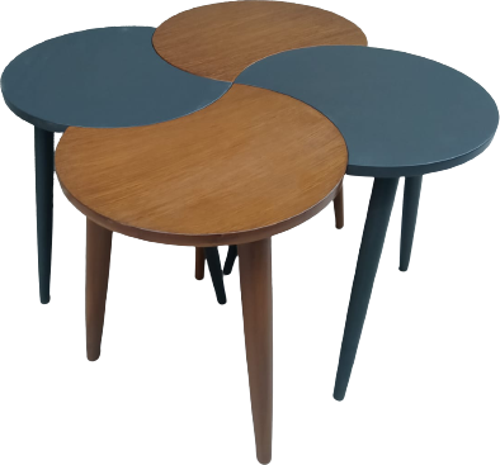 Zigon-Orta 19613 Sehpa Takım HİLAL Model Parlak Antrasit Ceviz Kayın RETRO Ayak