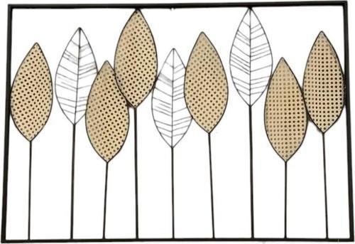 Dekoratif Şık Yaprak Desenli Metal Gold Tablo 100 cm