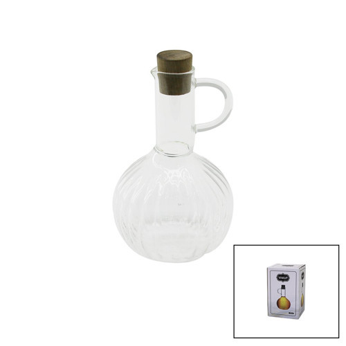 MİNİ CAM YAĞDANLIK ÇİZGİLİ DESEN 300ML AHŞAP BAMBU MANTAR TIPA (5250)