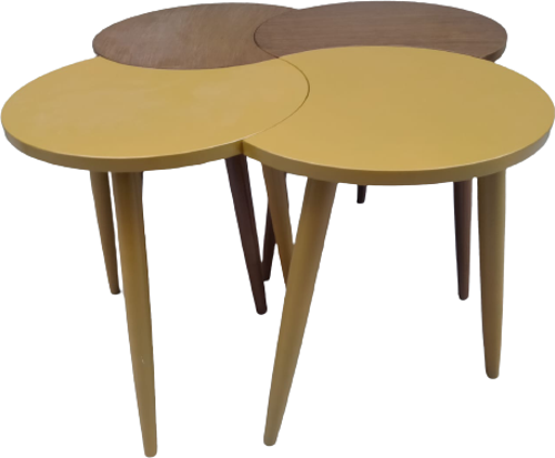 Zigon-Orta 19621 Sehpa Takım HİLAL Model Parlak Hardal Ceviz Kayın RETRO Ayak