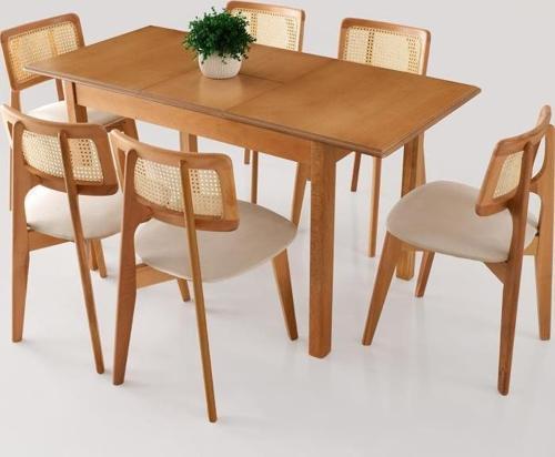 Verona Zion Ağaç Açılır Yemek Masa  6 Sandalye Takımı 80X120