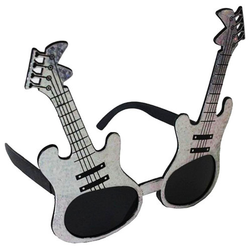 Gümüş Renk Rockn Roll Gitar Şekilli Parti Gözlüğü 15x15 cm (5250)