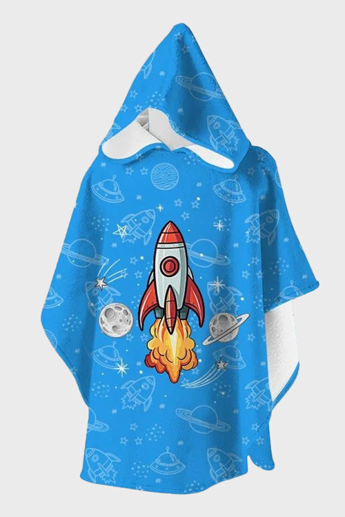 Skyrocket Desenli Pamuklu Kapüşonlu Uv Korumalı Havlu Erkek Çocuk Panço SP2532000003 MAVİ