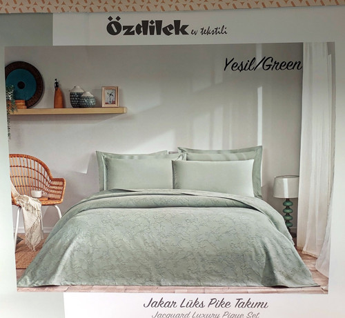 Rf -Yeşil- Jakar Lux (Z) Tek Kişilik Pike Takımı (2 Yastık Kılıflı)