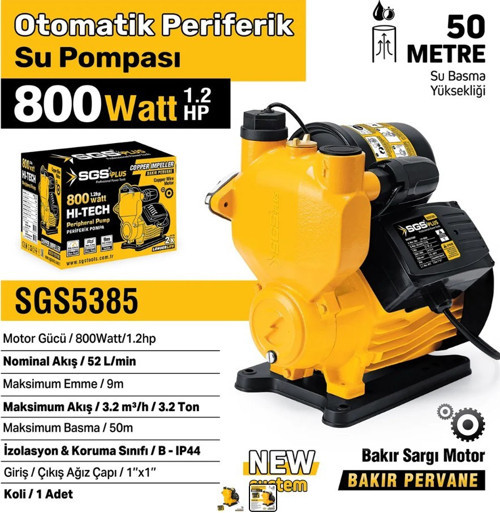 OTOMATİK PERİFERİK SU POMPASI 800 WATT 1.2 HP SGS5385
