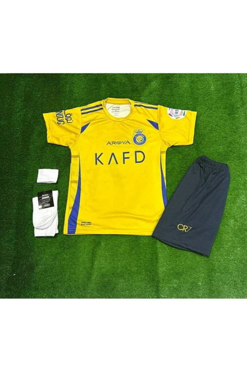 Cristiano Ronaldo Al-Nassr İç Saha Sarı-Mavi Ronaldo 4 Lü Set Çocuk Futbol Forması