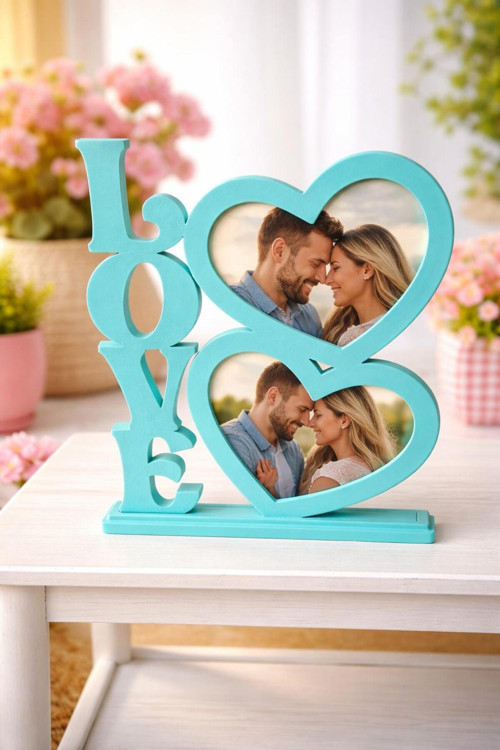 3D Aşk Temalı Çiftli Fotoğraf Çerçevesi 2 Fotoğraflı Love Photo Frame