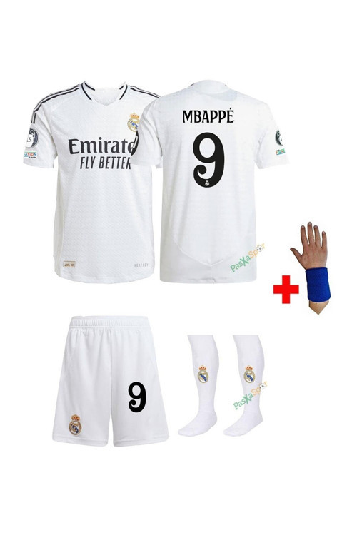 Real.Madrid. Mbappe 24/25 Sezon Beyaz Çocuk Forma Takımı 4 Parça