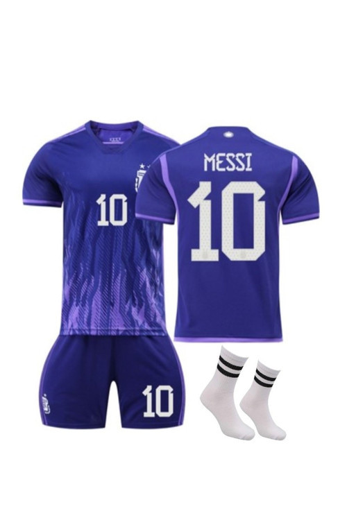 Arjantin Messi Mor 3 Lü Set Çocuk Forması Dünya Kupası 3 Yıldız