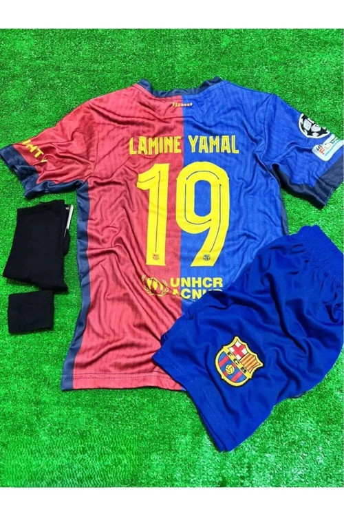 Barcelona. Lamine Yamal 24/25 Sezon Bordo Çocuk Futbol Forması 4 Parça