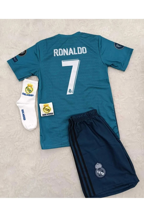 R.E.A.L M.A.D.R.İ.D 2018 Cristiano Ronaldo Turkuaz Röveşata Çocuk Forması 4'Lü Set ( Byz-Armalı)