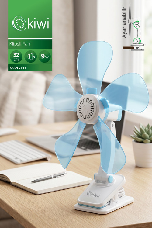 KFAN-7611 Klipsli Fan | 32 cm & 180° Eğim & Sessiz Çalışma & 9W