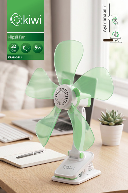 KFAN-7611 Klipsli Fan | 32 cm & 180° Eğim & Sessiz Çalışma & 9W