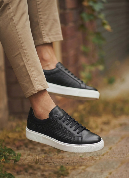 - Hakiki Deri Siyah Renk Erkek Sneaker - 250-1300