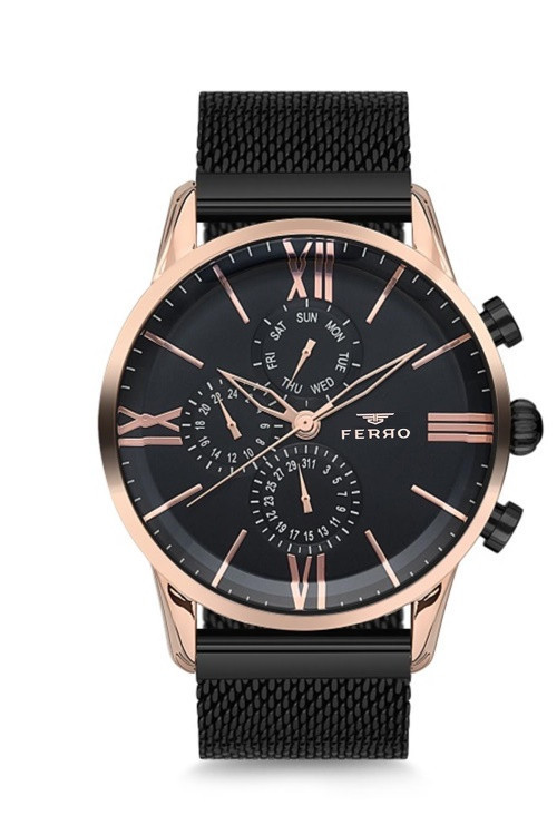 FM1536C-R Quartz Hasır Kordon Siyah 45 mm Erkek Kol Saati