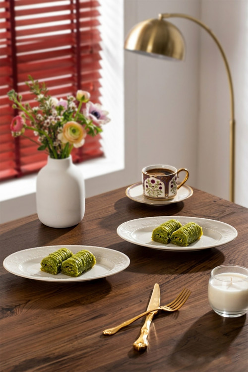 4460 Burçak Porselen Kayık Tabak Seti - Oval Kahvaltılık Sunumluk Seti 20cm