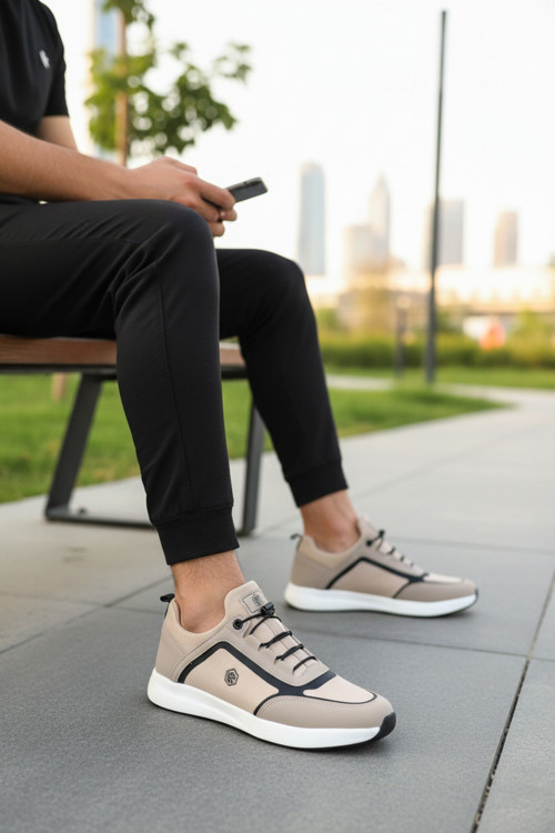 Şerit Detaylı Lastik Bağcıklı Hafif Taban Casual Erkek Spor Ayakkabı