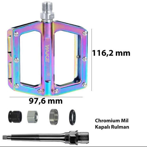 Wake Alüminyum Rulmanlı Platform Pedal Rainbow Bisiklet Pedalı Çivili Freeride Pedal OilSlick