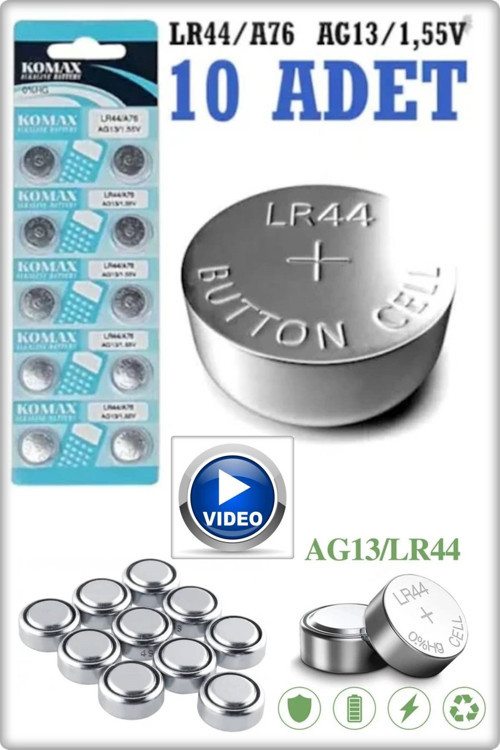 AG13 LR44 Alkalin Düğme Pil 1,5V Saat Oyuncak Hesap Makinesi Pili 10'lu