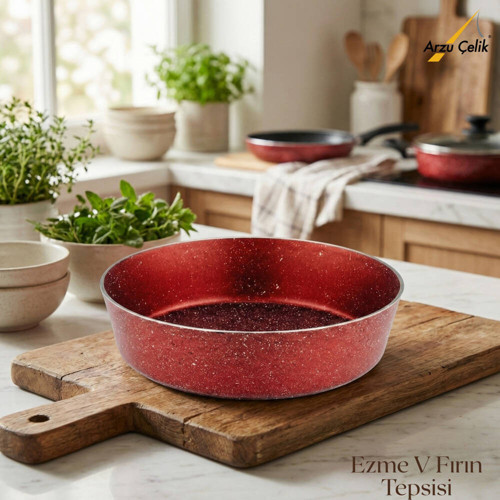 28 Cm Granit Ezme V Fırın Tepsisi - Kırmızı
