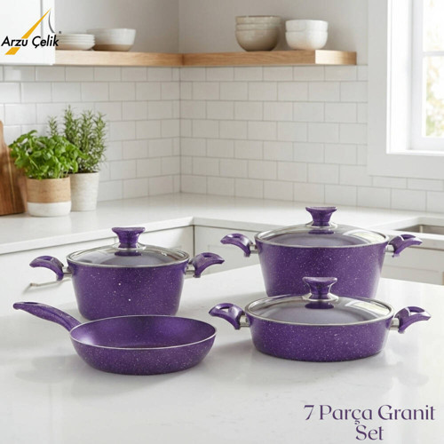 7 Parça Granit Set Cam Kapak - Violet