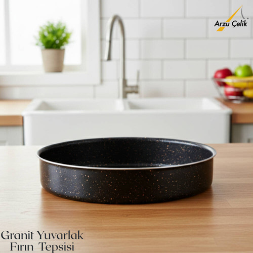 28 Cm Granit Yuvarlak Fırın Tepsisi - Siyah