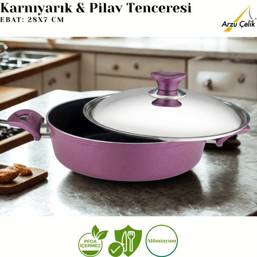 28 Cm Granit Karnıyarık & Pilav Tenceresi Çelik Kapak - Mürdüm