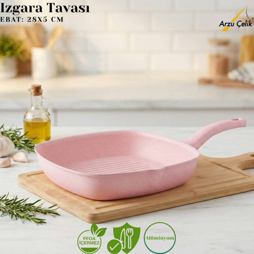 28 Cm Granit Izgara Tavası - Pembe