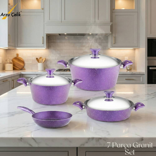 7 Parça Granit Set Çelik Kapak - Violet