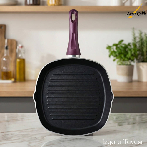 28 Cm Granit Izgara Tavası - Mürdüm