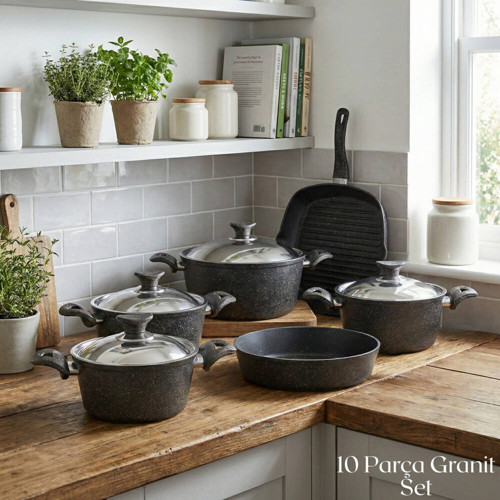 10 Parça Granit Set Çelik Kapak - Siyah