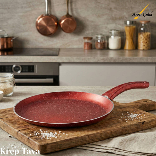 28 Cm Granit Krep Tavası - Kırmızı