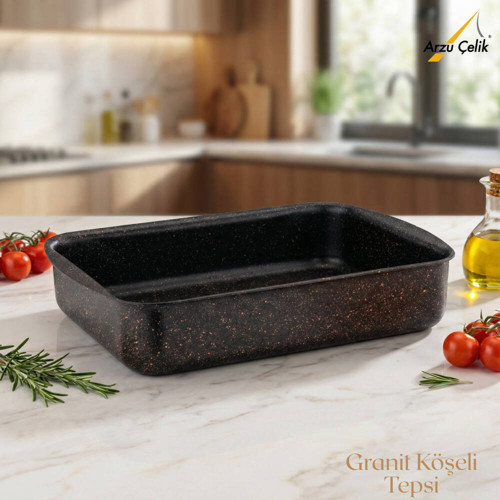 22x30 Cm Granit Köşeli Tepsi - Siyah