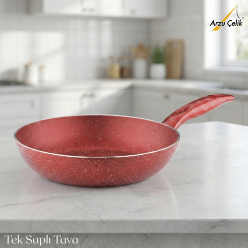 20 Cm Granit Tek Saplı Tava - Kırmızı