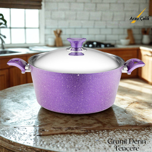 28 Cm Granit Derin Tencere Çelik Kapak - Violet