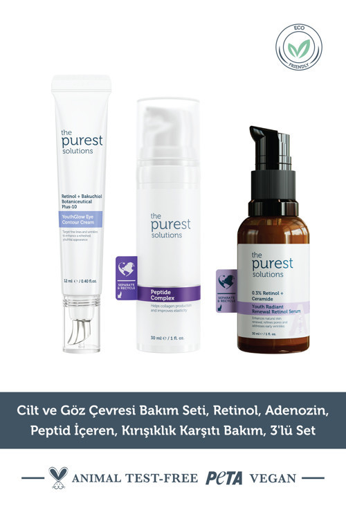 Cilt Ve Göz Çevresi Bakım Seti, Retinol, Adenozin, Peptid İçeren, Kırışıklık Karşıtı Bakım,3'Lü Set