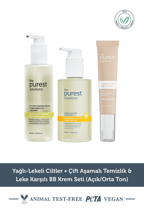 Yağlı-Lekeli Ciltler Çift Aşamalı Temizlik & Leke Karşıtı Bb Krem Seti (Açık/Orta Ton)