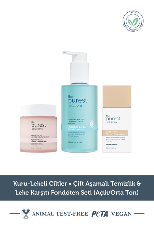 Kuru-Lekeli Ciltler Çift Aşamalı Temizlik & Leke Karşıtı Fondöten Seti (Açık/Orta Ton)