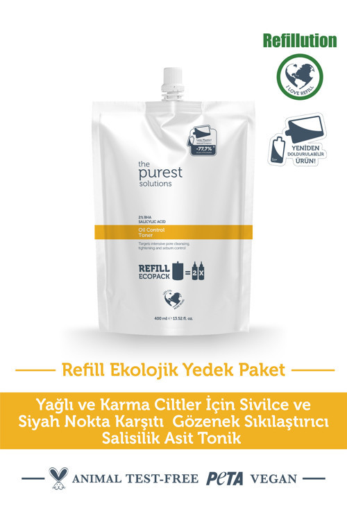 Sivilce & Siyah Nokta Karşıtı Salisilik Asit Tonik(Yağlı-Karma Ciltler) Ekolojik Yedek Paket 400Ml
