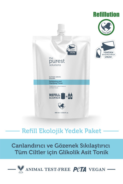 Canlandırıcı,Gözenek Sıkılaştırıcı Tüm Ciltler Için Glikolik Asit Tonik Ekolojik Yedek Paket 400 Ml