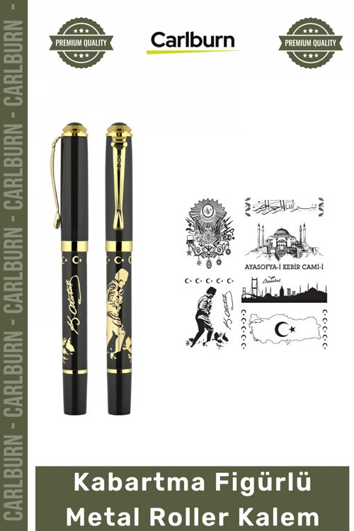 #Kalem Lüks Hediye Tasarım Kaliteli Prestijli Şık Kabartma Figürlü Metal Roller Kalem - Besmele