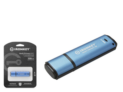 KINGSTON IKVP50C 128 GB USB Type-C 3.2 Gen 1 IronKey Vault Privacy 50C Flash Bellek Mavi