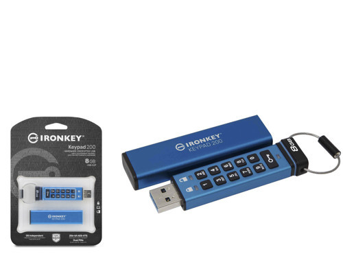 KINGSTON IKKP200 8 GB USB 3.2 Gen 1 IronKey Keypad 200 Tuş Takımlı Flash Bellek Mavi