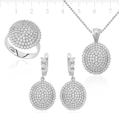 Gümüş Beyaz Taşlı Bayan Set