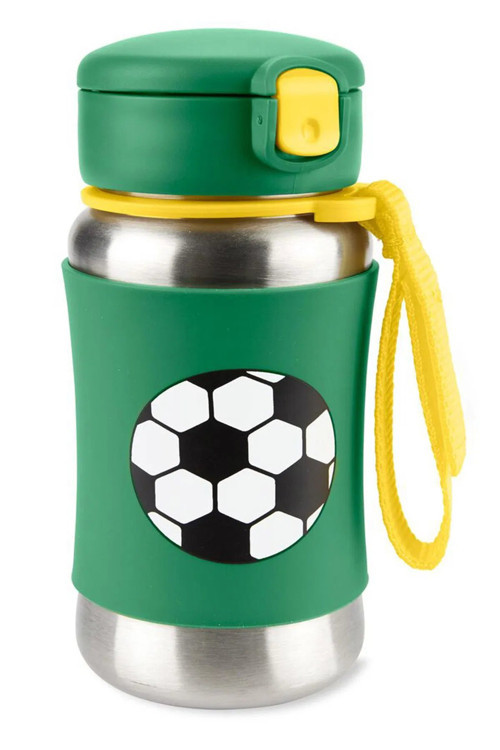 Paslanmaz Çelik Futbol Pipetli Suluk - Yeşil Std