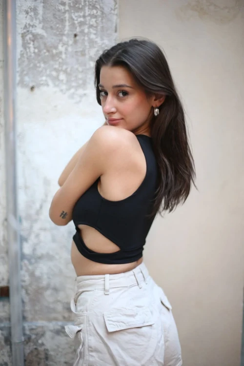 Reyon Kadın Belden Çift Taraflı Cut-Out Detaylı Crop Top